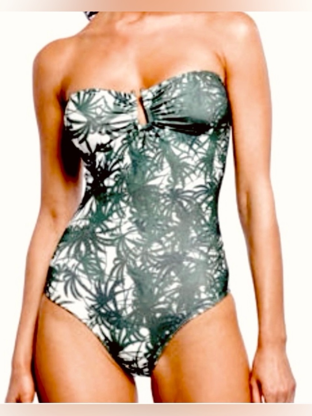 Daniela Corte tropical print one-piece swimsuit. Ruched bust, removable strap. M